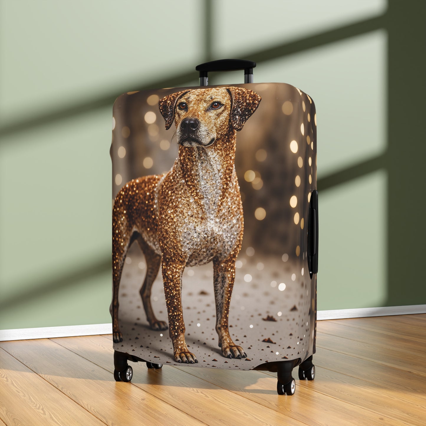 Luggage Cover, Rhodesian Ridgeback, festive bokeh & crystals