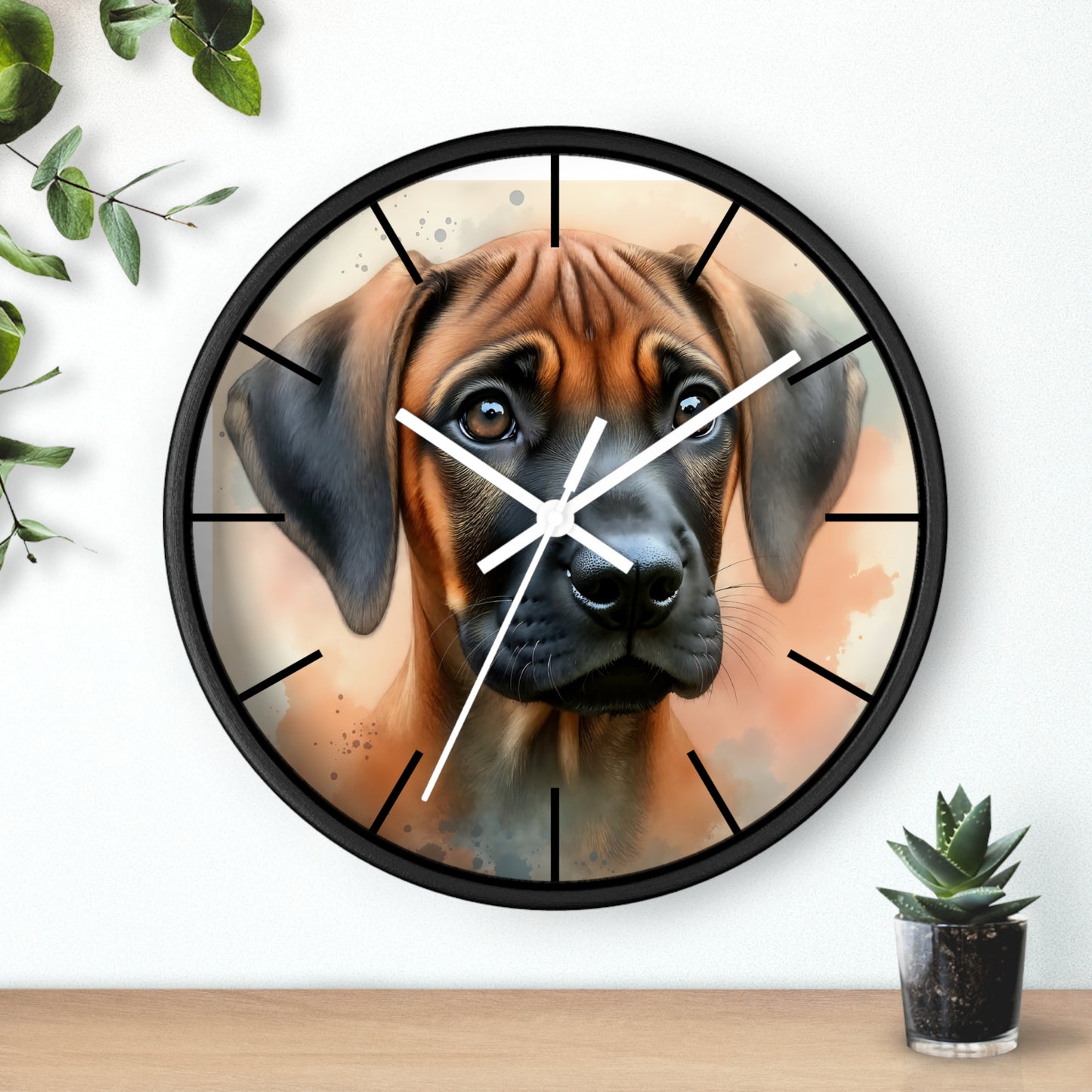 Round Wood Frame Wall Clock, Rhodesian Ridgeback