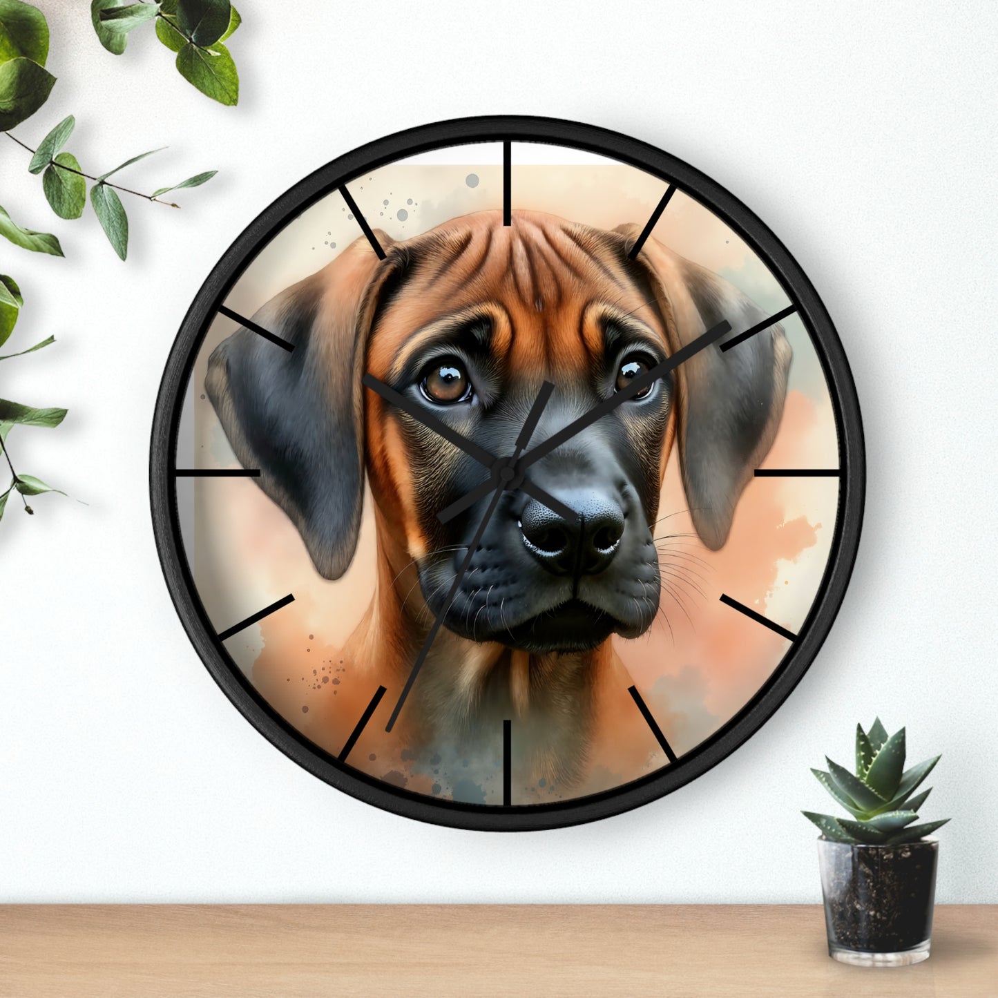 Round Wood Frame Wall Clock, Rhodesian Ridgeback