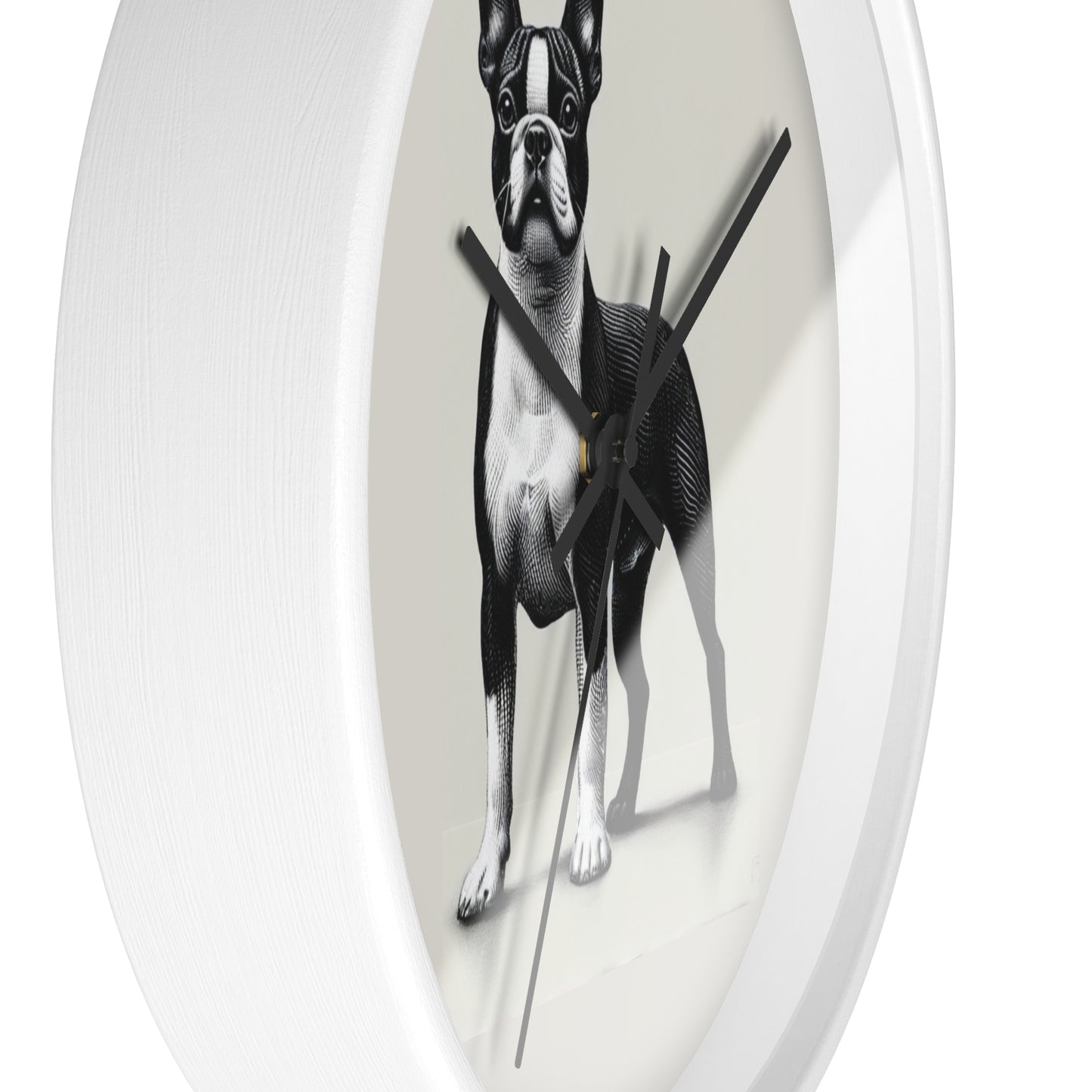 Round Wood Frame Wall Clock, Boston Terrier
