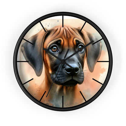 Round Wood Frame Wall Clock, Rhodesian Ridgeback