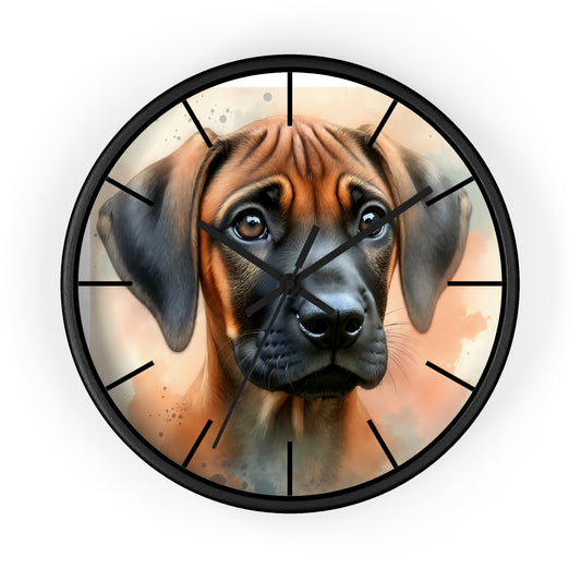 Round Wood Frame Wall Clock, Rhodesian Ridgeback