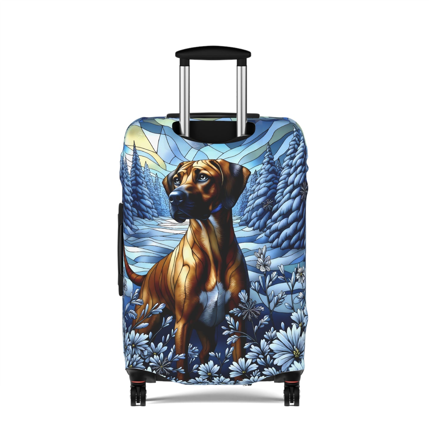 Rhodesian Ridgeback Luggage Cover, Stained Glass, Winter Scene