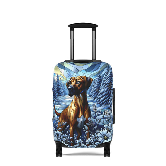 Rhodesian Ridgeback Luggage Cover, Stained Glass, Winter Scene