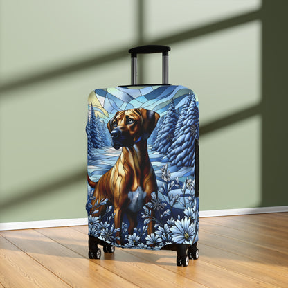 Rhodesian Ridgeback Luggage Cover, Stained Glass, Winter Scene