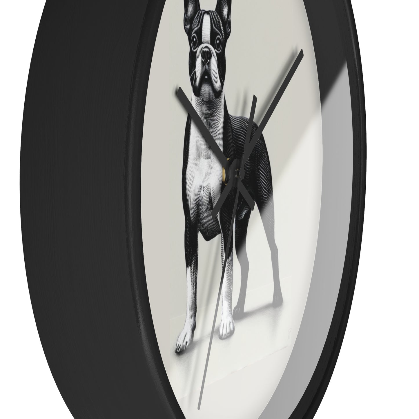 Round Wood Frame Wall Clock, Boston Terrier