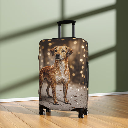 Luggage Cover, Rhodesian Ridgeback, festive bokeh & crystals