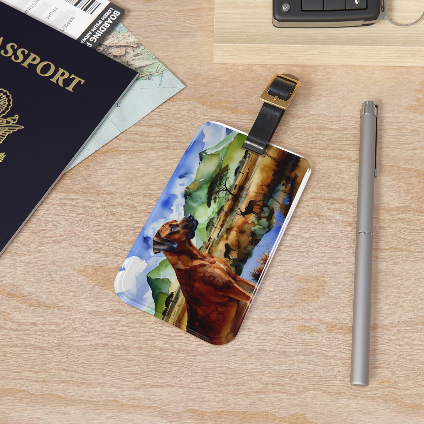 Luggage Tag, Rhodesian Ridgeback, Alcohol Ink African Design
