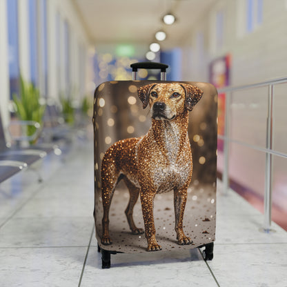 Luggage Cover, Rhodesian Ridgeback, festive bokeh & crystals