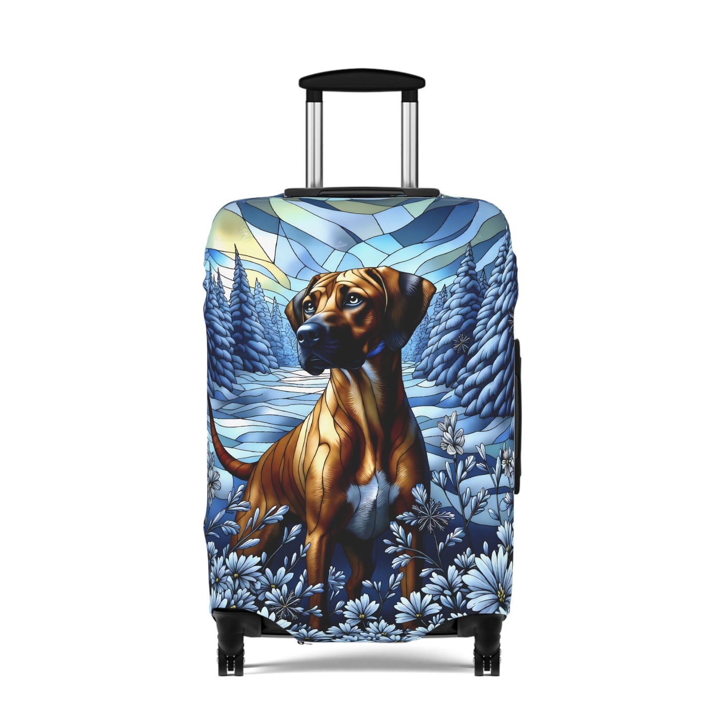 Rhodesian Ridgeback Luggage Cover, Stained Glass, Winter Scene