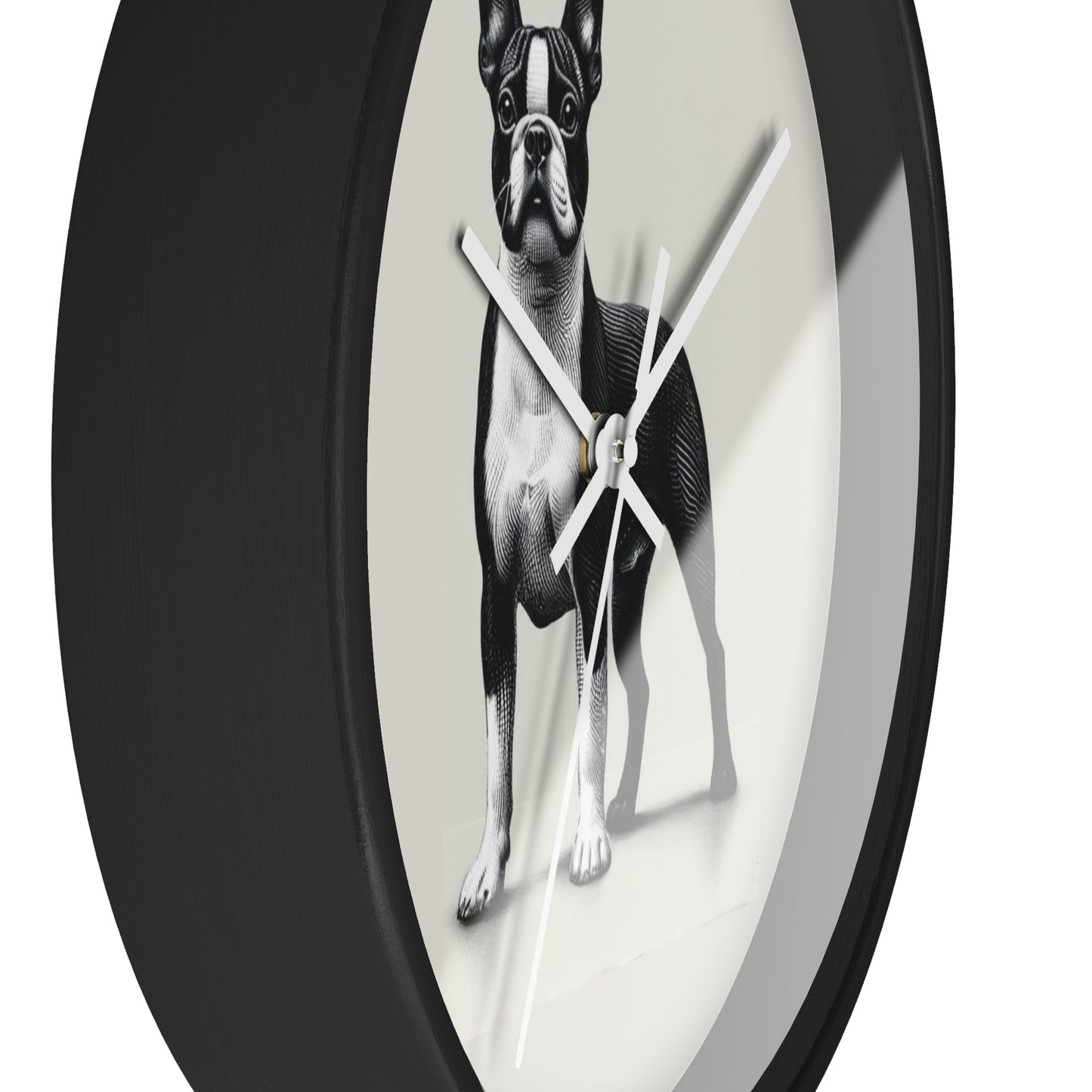 Round Wood Frame Wall Clock, Boston Terrier