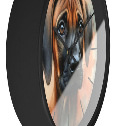 Round Wood Frame Wall Clock, Rhodesian Ridgeback