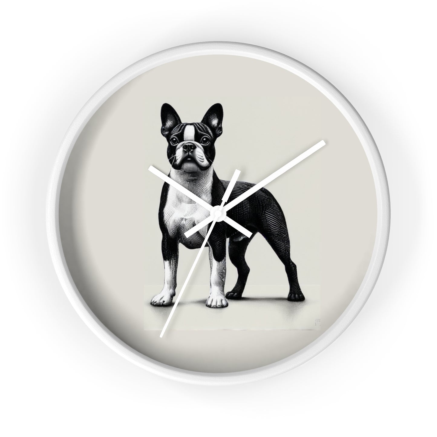 Round Wood Frame Wall Clock, Boston Terrier