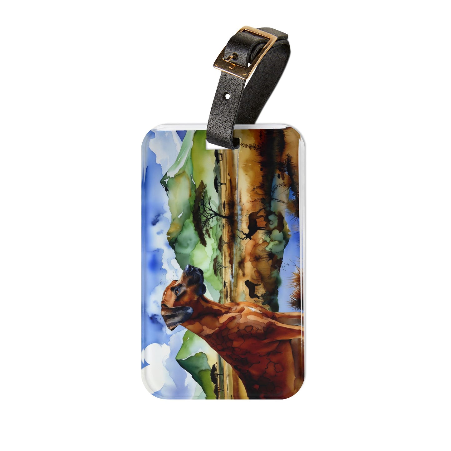 Luggage Tag, Rhodesian Ridgeback, Alcohol Ink African Design