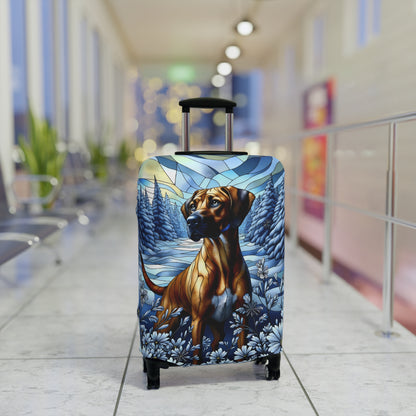 Rhodesian Ridgeback Luggage Cover, Stained Glass, Winter Scene