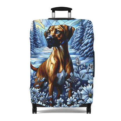 Rhodesian Ridgeback Luggage Cover, Stained Glass, Winter Scene
