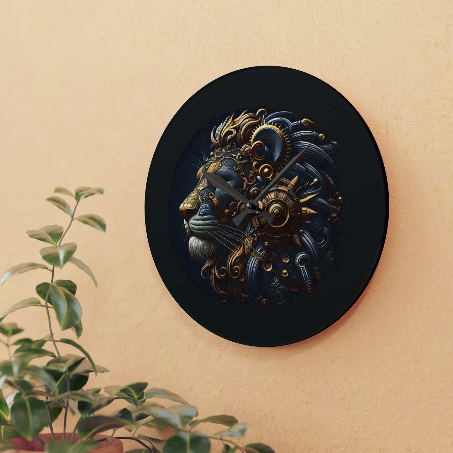 Acrylic Wall Clock, Steampunk Lion Head