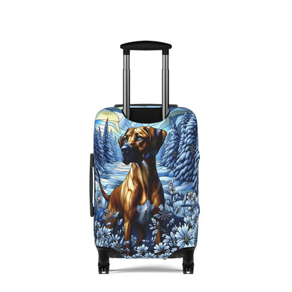Rhodesian Ridgeback Luggage Cover, Stained Glass, Winter Scene