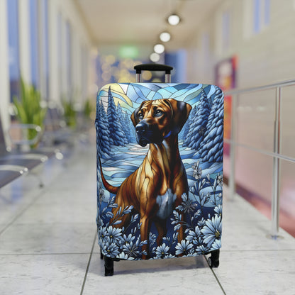 Rhodesian Ridgeback Luggage Cover, Stained Glass, Winter Scene