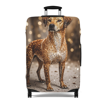 Luggage Cover, Rhodesian Ridgeback, festive bokeh & crystals