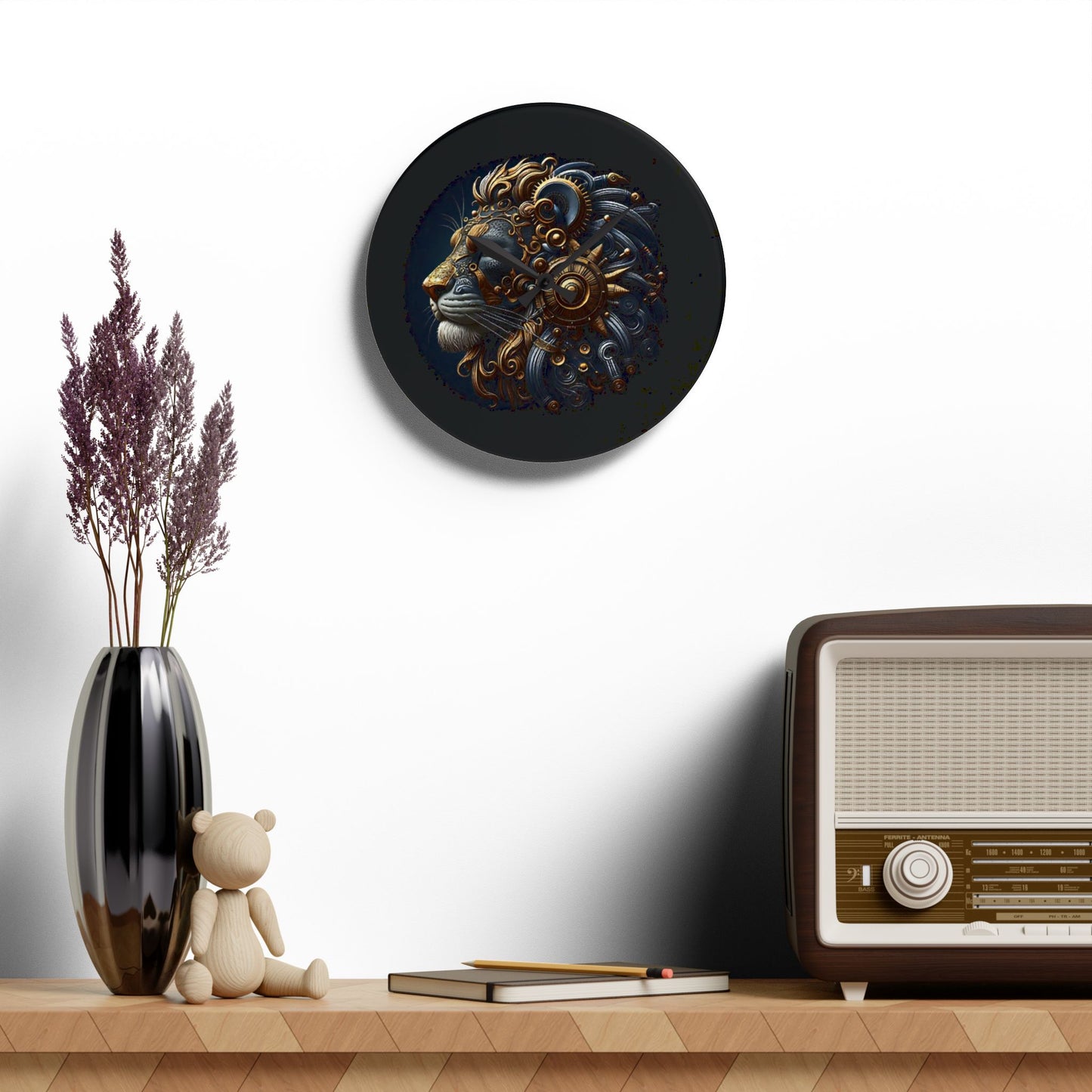 Acrylic Wall Clock, Steampunk Lion Head